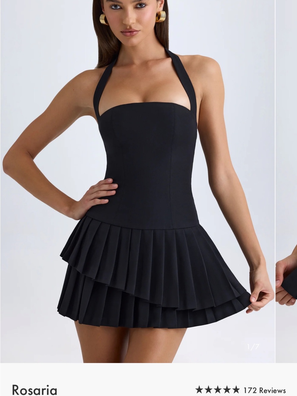Oh Polly Rosaria Black Halter Pleated Mini Dress NWT